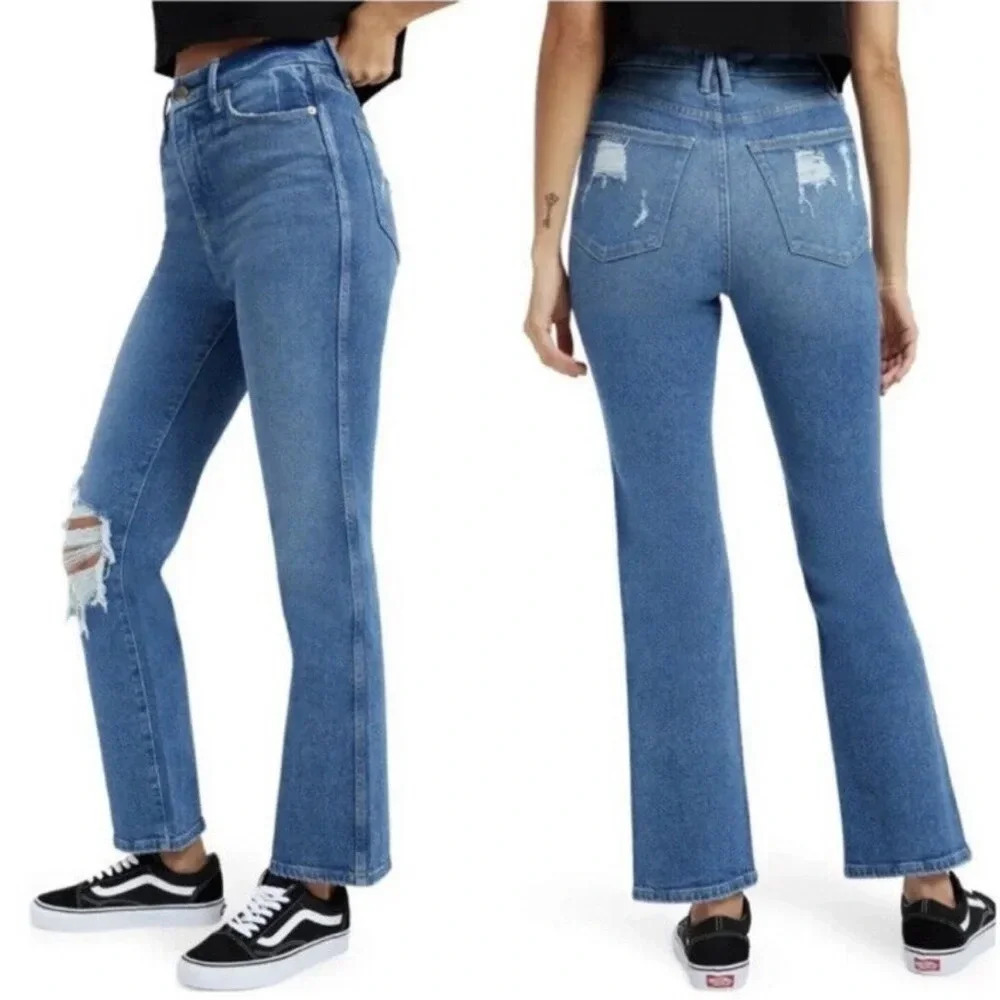Good American Good Curve straight distressed knee